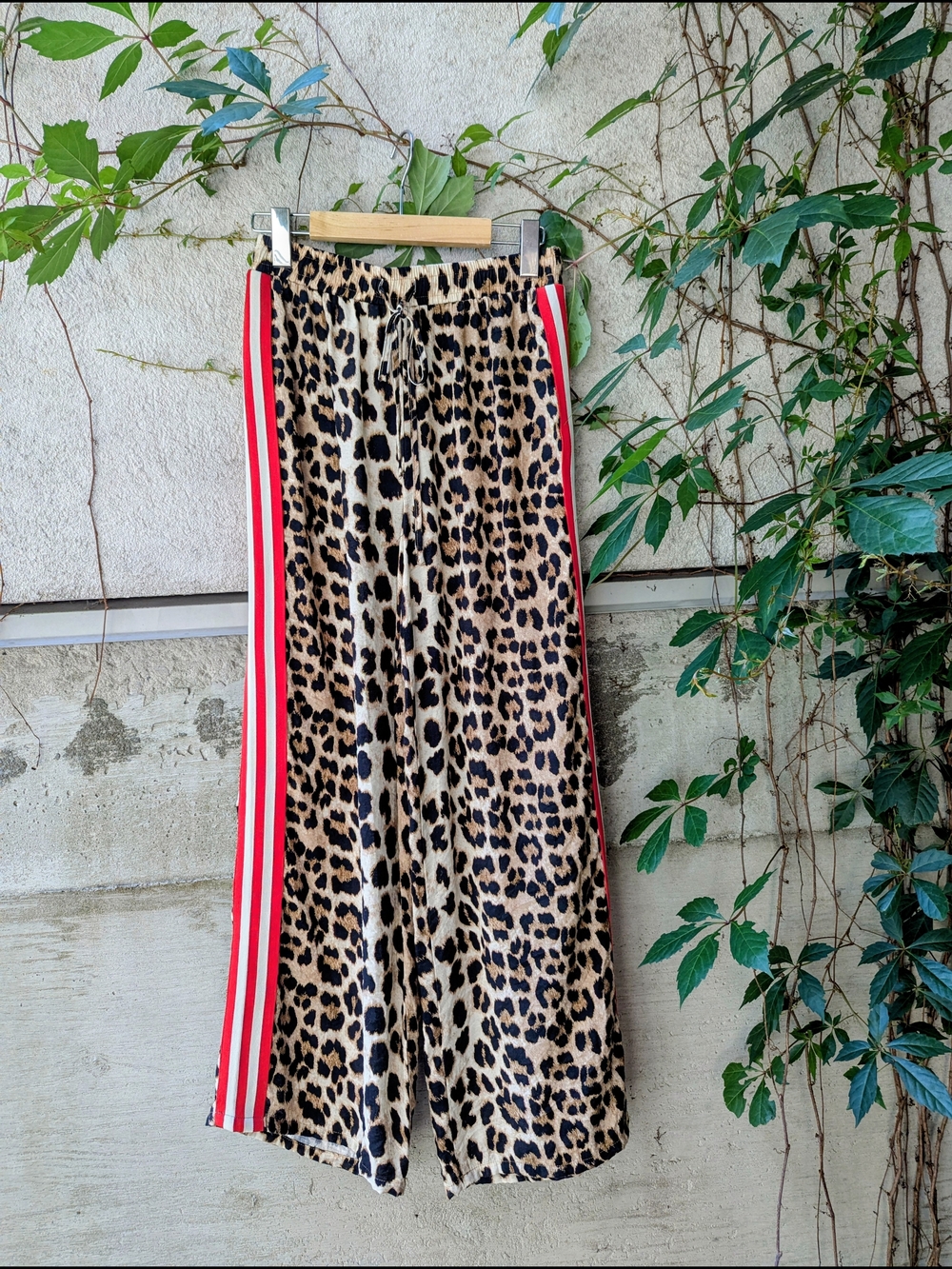 Old Money Meets Mob Wife Leopard Palazzo Track Pants | Wide Leg | S